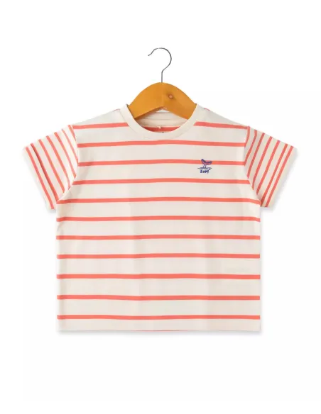 EOM - Tee-shirt Elorisao rayé corail