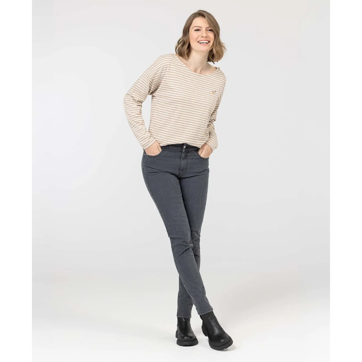 EOM - Marinière MARTHE FOND GREGE RAYE BEIGE pas cher | La Boîte de Magie Nice