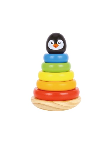 IMAGINOVO - Jeu enfant tour pingouin formes empilables bois +12 mois 7 pieces 18x12x12 cm | La Boite de Magie Nice