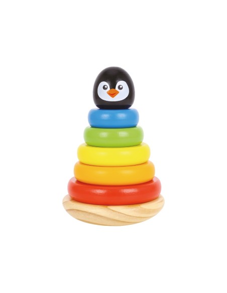 IMAGINOVO - Jeu enfant tour pingouin formes empilables bois +12 mois 7 pieces 18x12x12 cm | La Boite de Magie Nice
