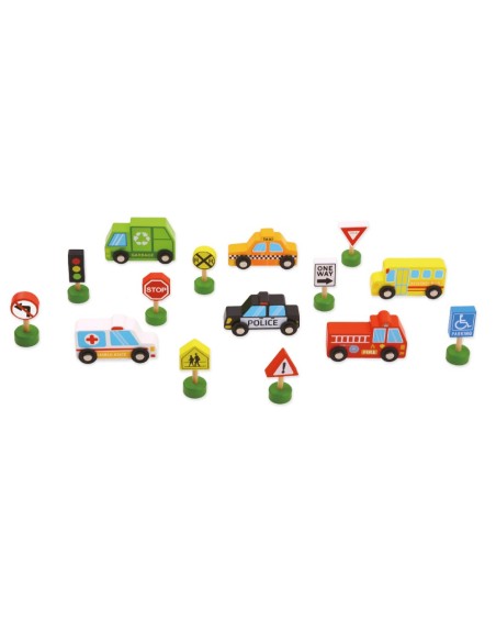 IMAGINOVO - Jeu enfant vehicules et panneaux signalisation bois +3 ans 16 pieces 30x22x4 cm pas cher| La Boite de Magie Nice
