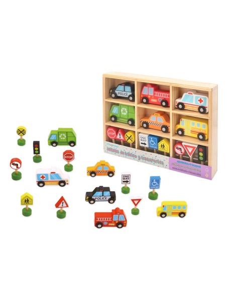IMAGINOVO - Jeu enfant vehicules et panneaux signalisation bois