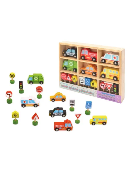 IMAGINOVO - Jeu enfant vehicules et panneaux signalisation bois