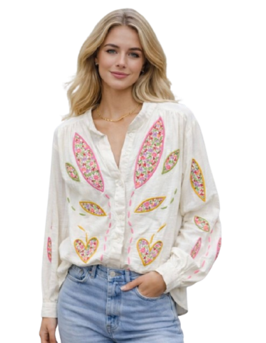 BAHE - Chemise feuilles rose