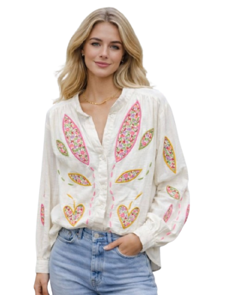 BAHE - Chemise feuilles rose