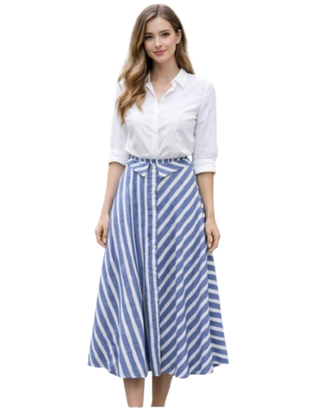 BAHE - Jupe  Azur bleu rayé blanc