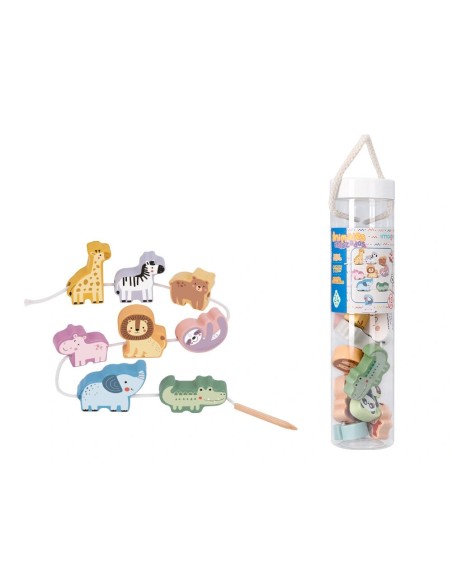 IMAGINOVO -  Perles d'animaux a enfiler bois +24 mois