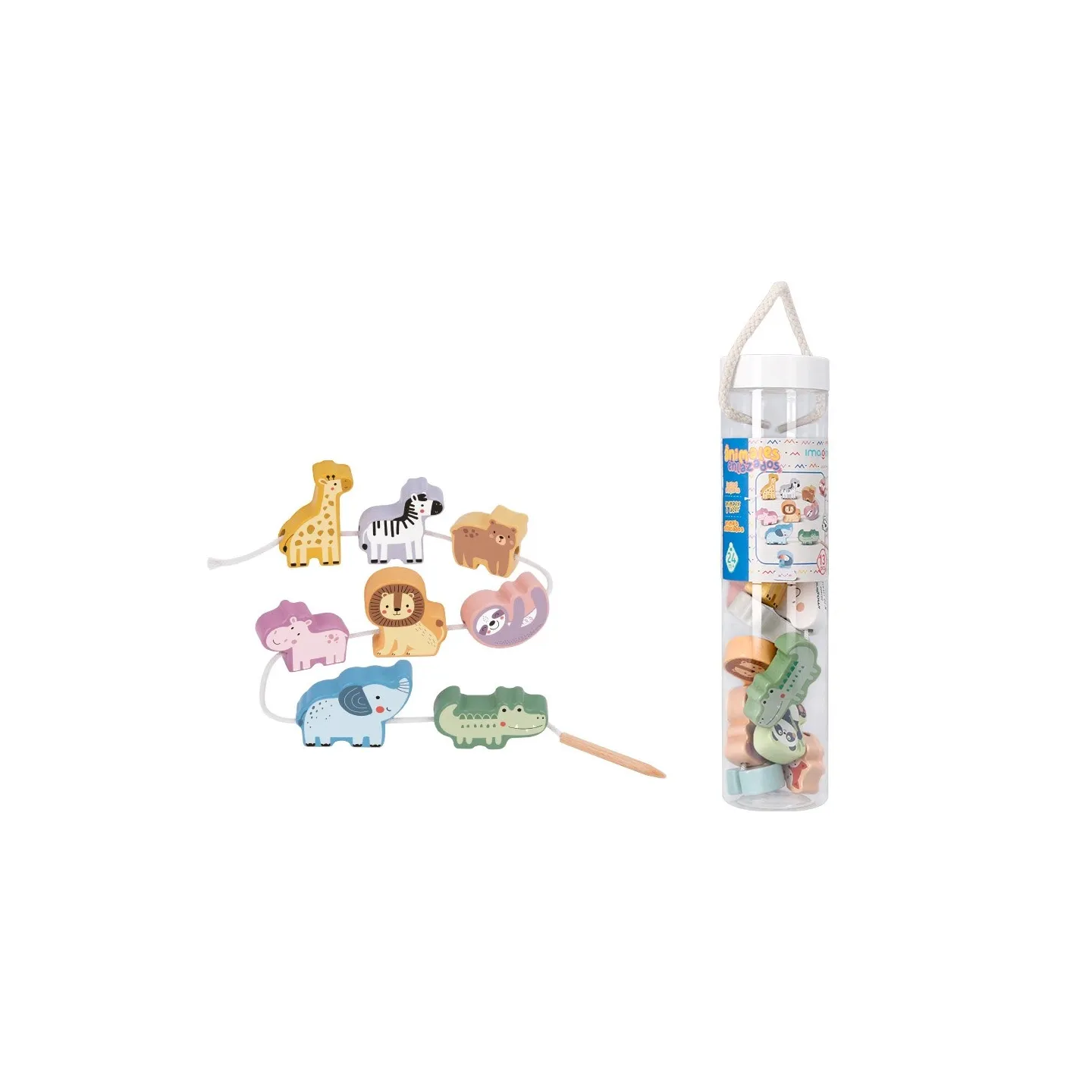IMAGINOVO -  Perles d'animaux a enfiler bois +24 mois