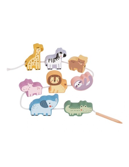 IMAGINOVO -  Perles d'animaux a enfiler bois +24 mois 13 pieces 27x6,5x6,5 cm