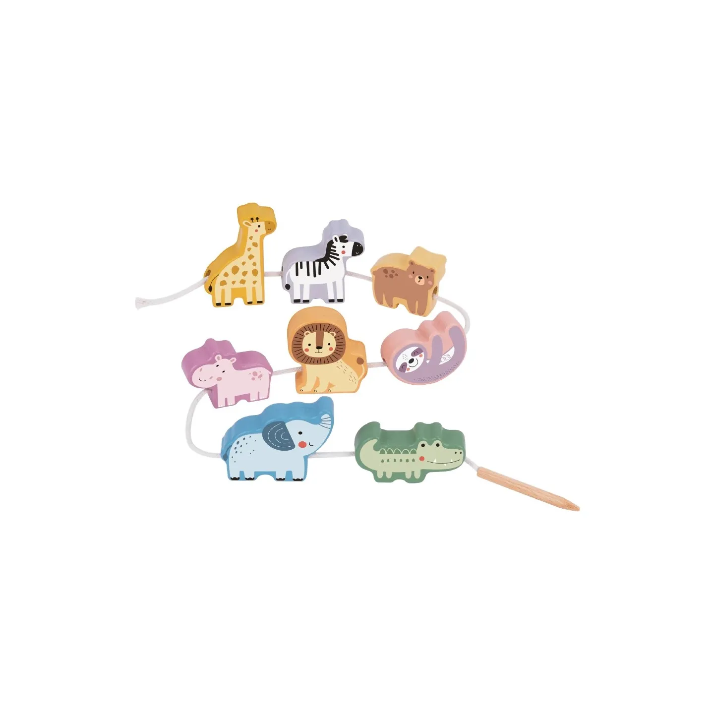 IMAGINOVO -  Perles d'animaux a enfiler bois +24 mois 13 pieces 27x6,5x6,5 cm