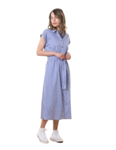 EOM - Robe RAPHIE fond blanc rayé bleu