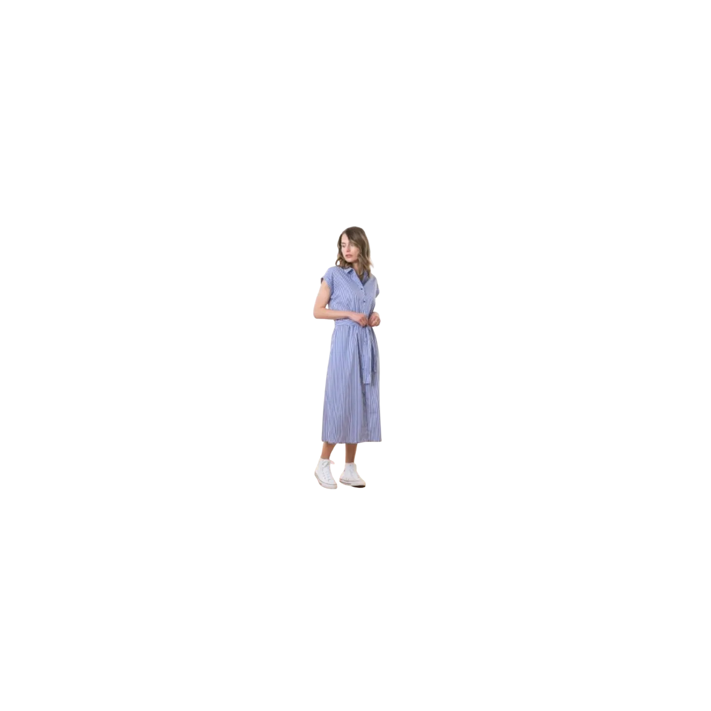EOM - Robe RAPHIE fond blanc rayé bleu