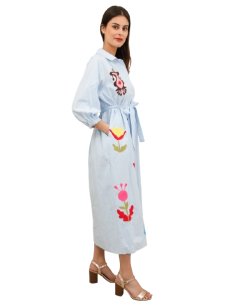 BAHE - Robe bleu imprimé fuchsia 2