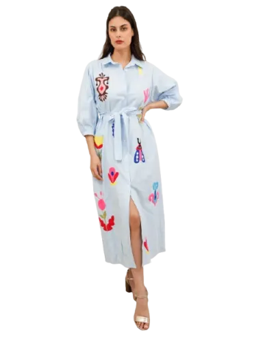 BAHE - Robe bleu imprimé fuchsia