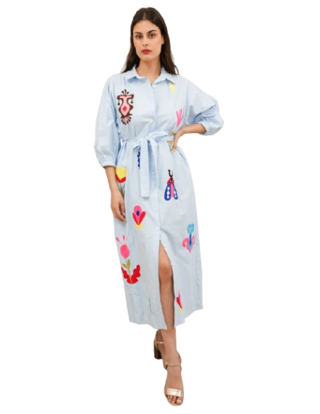 BAHE - Robe bleu imprimé fuchsia