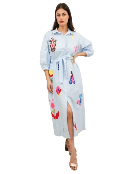 BAHE - Robe bleu imprimé fuchsia