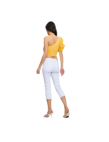 BAHE - Pantacourt joggjeans à boutons blanc pas cher| La Boîte de Magie Nice