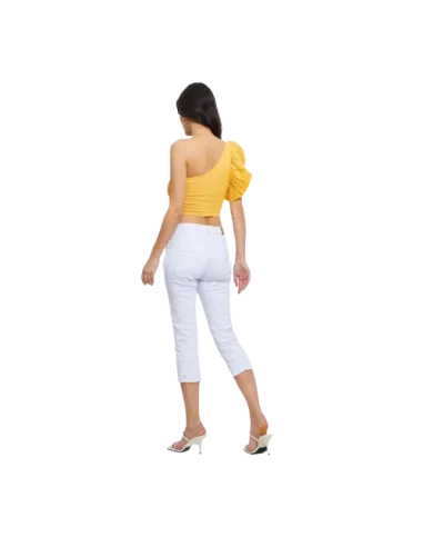BAHE - Pantacourt joggjeans à boutons blanc pas cher| La Boîte de Magie Nice