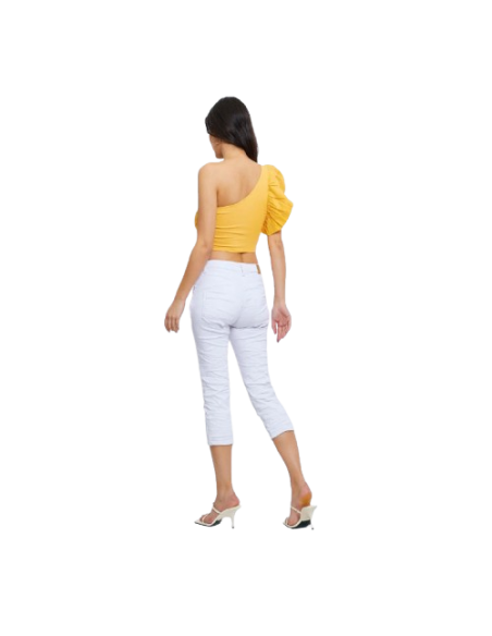 BAHE - Pantacourt joggjeans à boutons blanc pas cher| La Boîte de Magie Nice