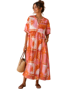 BAHE - Robe  fleurs orange