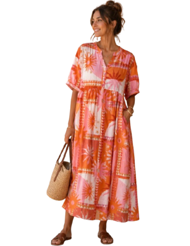 BAHE - Robe  fleurs orange