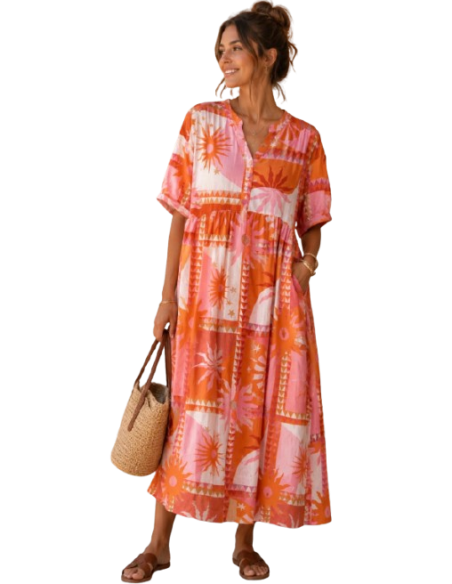 BAHE - Robe  fleurs orange
