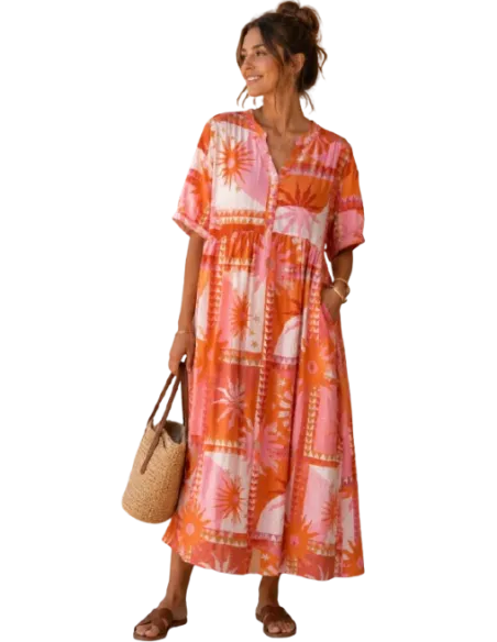 BAHE - Robe  fleurs orange