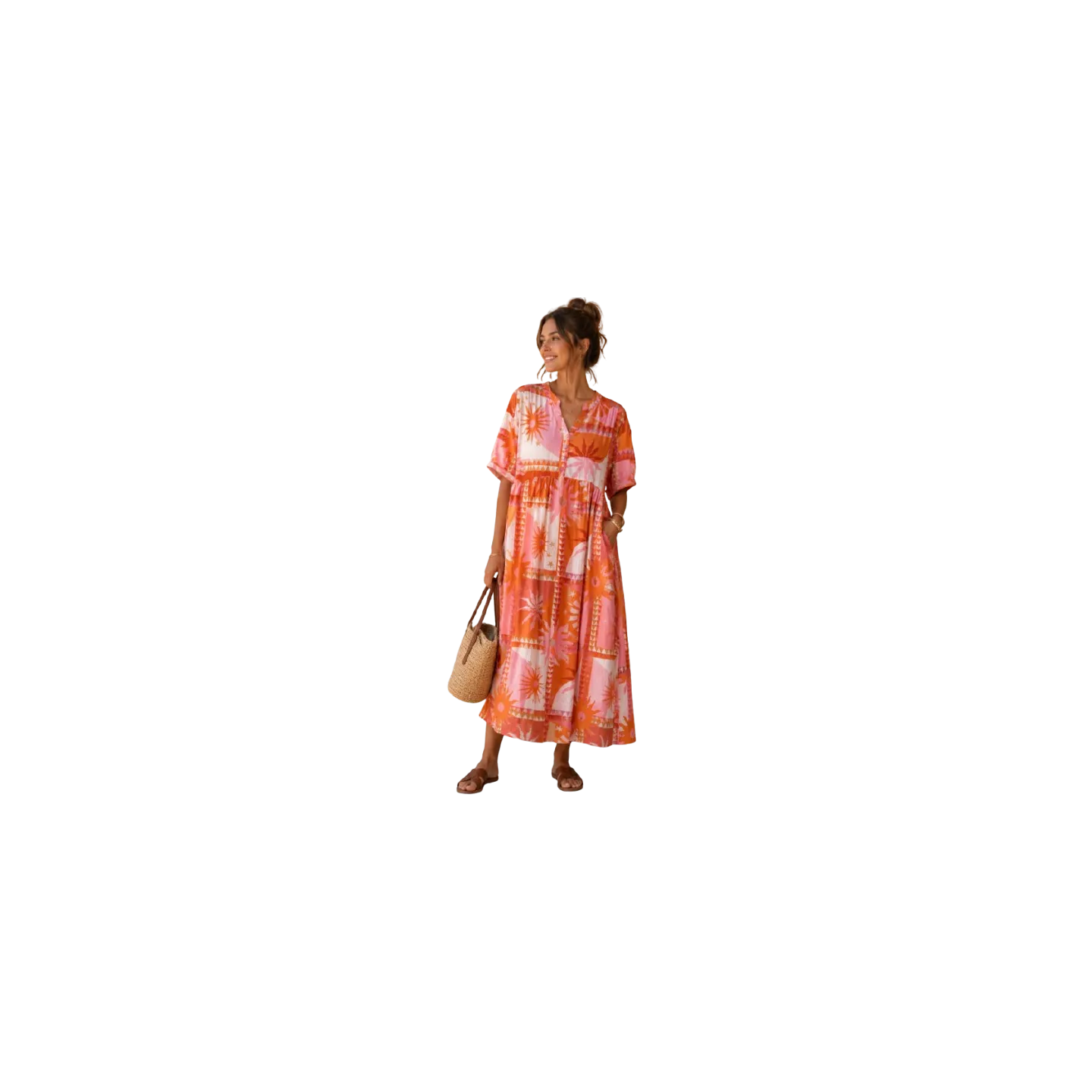 BAHE - Robe  fleurs orange