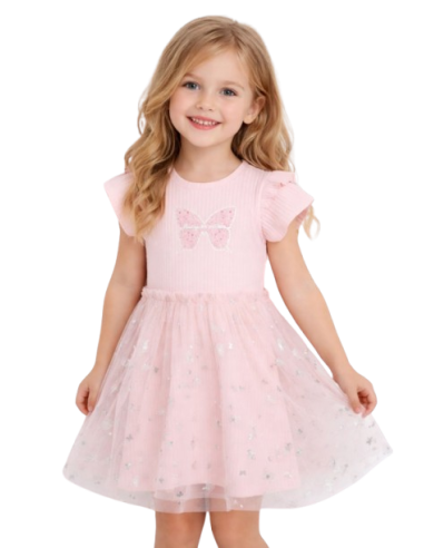 ELENA - Robe papillon rose 4 - 8 ans