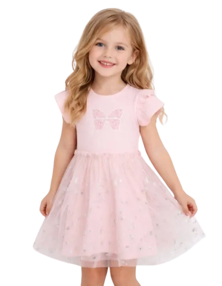 ELENA - Robe papillon rose 4 - 8 ans