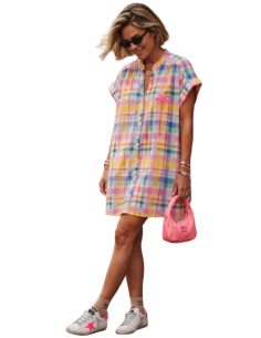 BAHE - Robe carreaux rose pas cher| La Boite de Magie Nice