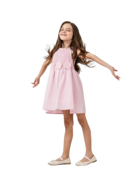 ELENA - Robe trois fleurs rose 2 - 6 ans