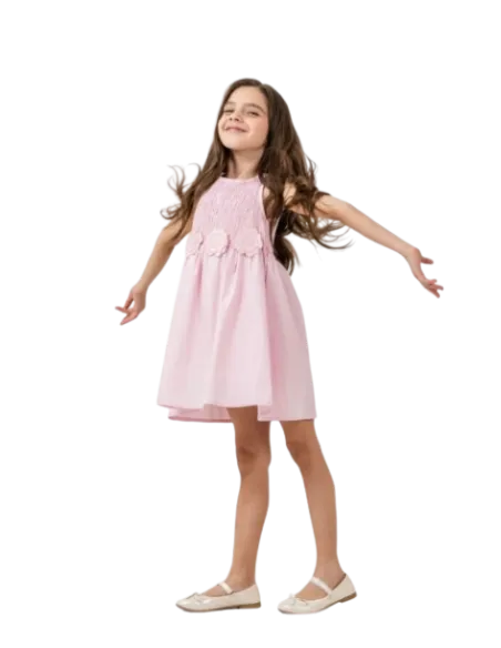 ELENA - Robe trois fleurs rose 2 - 6 ans