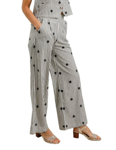 BAHE - Pantalon Fleurs rayé