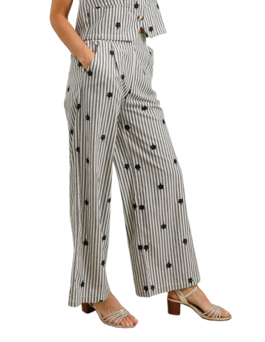 BAHE - Pantalon Fleurs rayé