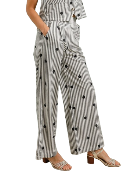 BAHE - Pantalon Fleurs rayé