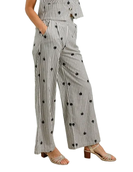 BAHE - Pantalon Fleurs rayé