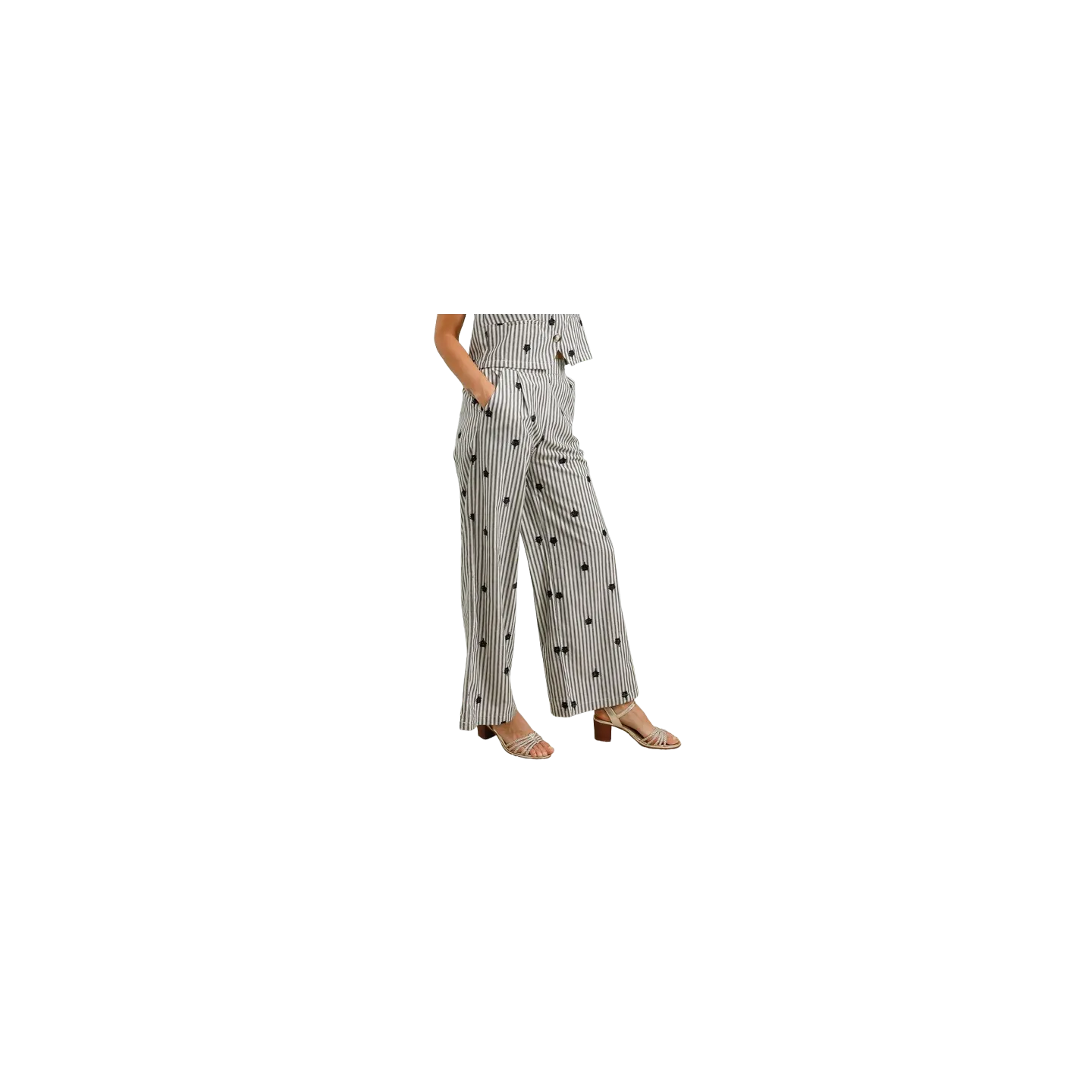 BAHE - Pantalon Fleurs rayé