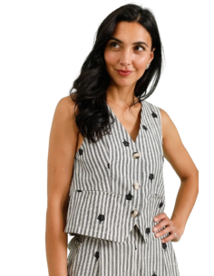 BAHE - Gilet Fleurs rayé