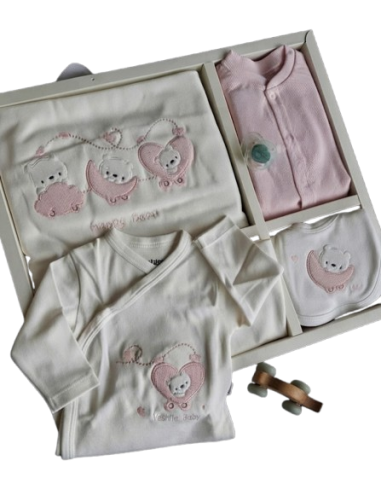 ELENA - Ensemble Naissance Happy Bear 10 pièces rose