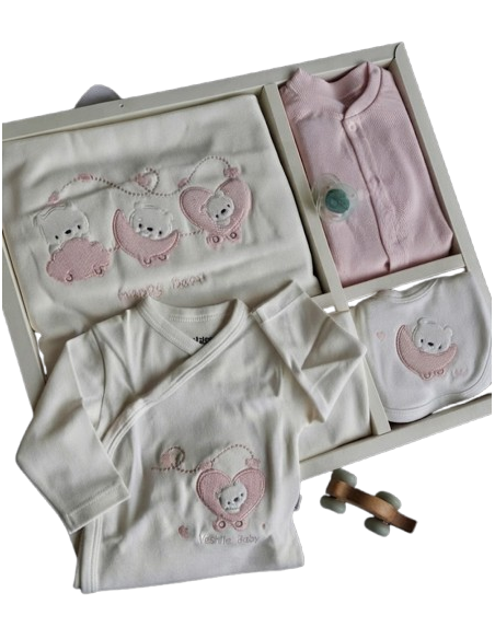 ELENA - Ensemble Naissance Happy Bear 10 pièces rose