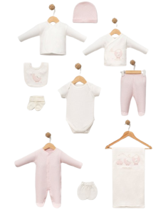 ELENA - Ensemble Naissance Happy Bear 10 pièces rose