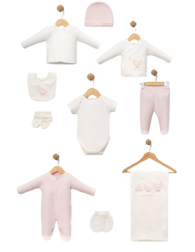 ELENA - Ensemble Naissance Happy Bear 10 pièces rose