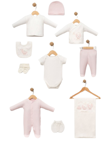 ELENA - Ensemble Naissance Happy Bear 10 pièces rose