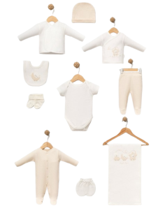 ELENA - Ensemble Naissance Happy Bear 10 pièces beige pas cher| La Boîte de Magie Nice