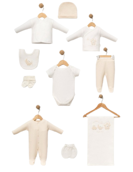 ELENA - Ensemble Naissance Happy Bear 10 pièces beige pas cher| La Boîte de Magie Nice