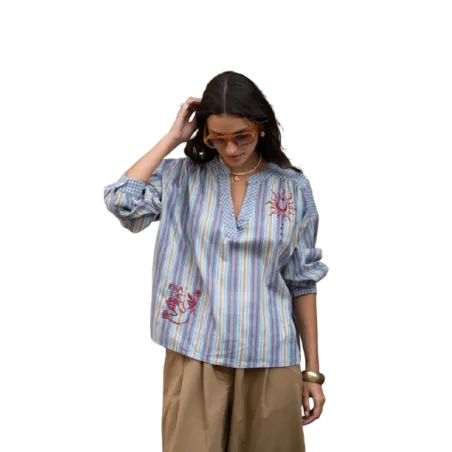BAHE - Chemise  Peace rayé bleu
