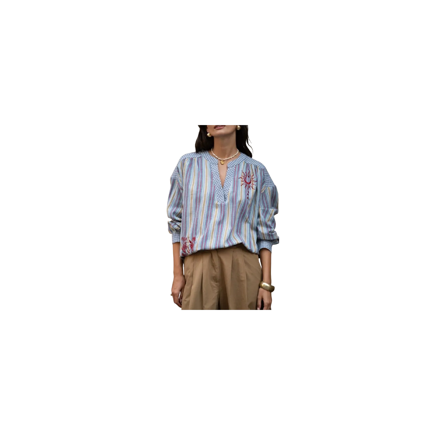 BAHE - Chemise  Peace rayé bleu pas cher | La Boîte de Magie Nice