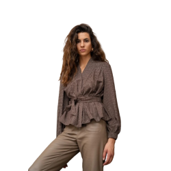 BAHE - Chemise ceinture carreaux marron