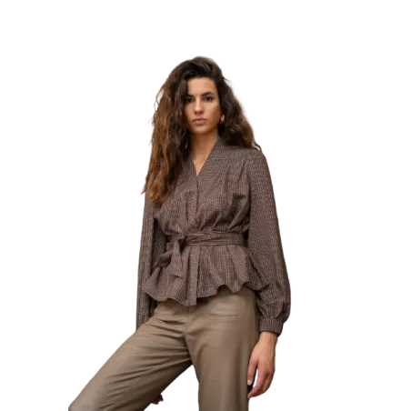 BAHE - Chemise ceinture carreaux marron